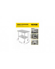 90x60 CM Table En Acier Inoxydable Banc De Travail Restauration w / Roues Roulettes Table De Préparation