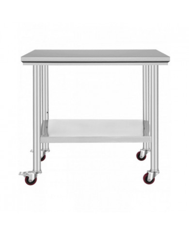 90x60 CM Table En Acier Inoxydable Banc De Travail Restauration w / Roues Roulettes Table De Préparation