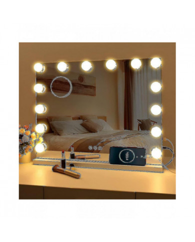 Led Mirror Usb Maquillage avec lumières éclairées 14 ampoules 3 modes d’éclairage