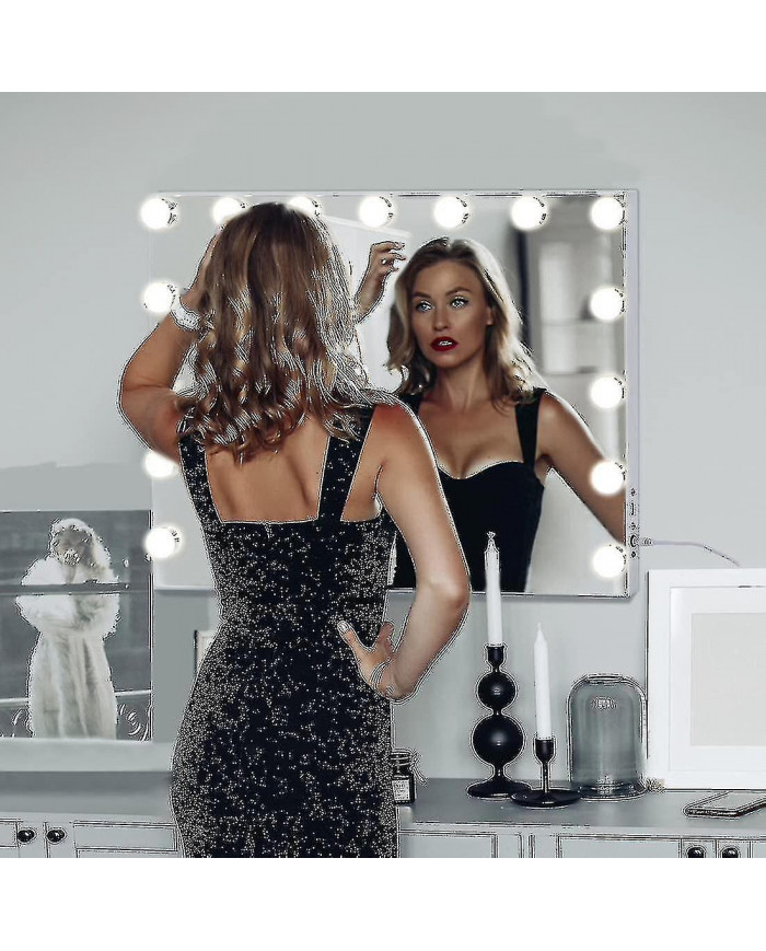 Led Mirror Usb Maquillage avec lumières éclairées 14 ampoules 3 modes d’éclairage