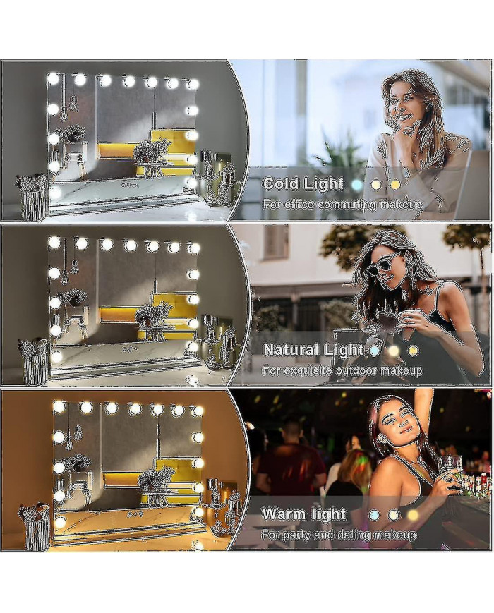 Led Mirror Usb Maquillage avec lumières éclairées 14 ampoules 3 modes d’éclairage
