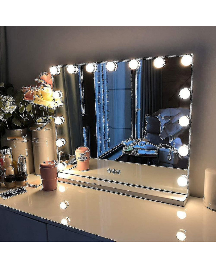 Led Mirror Usb Maquillage avec lumières éclairées 14 ampoules 3 modes d’éclairage