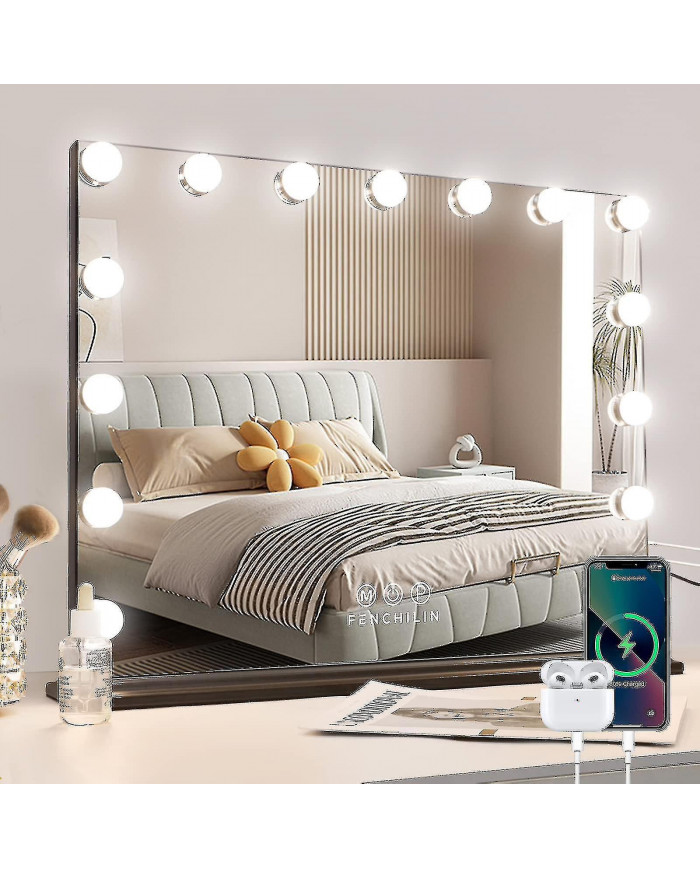 Led Mirror Usb Maquillage avec lumières éclairées 14 ampoules 3 modes d’éclairage