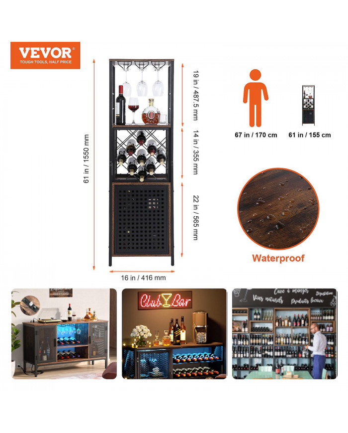 Meuble de bar industriel de 18 pouces, table à vin pour liqueur et verres, buffet buffet avec porte-verre et [...]