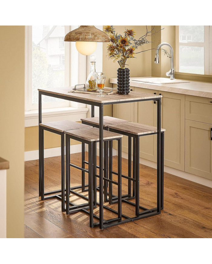 SoBuy Bar Set-1 Table de bar et 4 tabourets, Ensemble de salle à manger OGT15-N