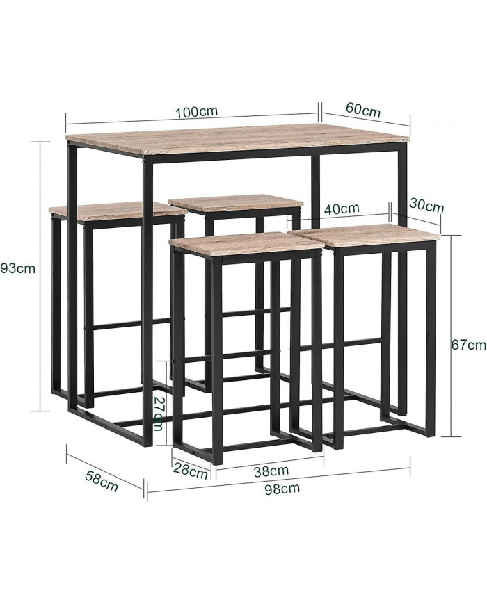 SoBuy Bar Set-1 Table de bar et 4 tabourets, Ensemble de salle à manger OGT15-N