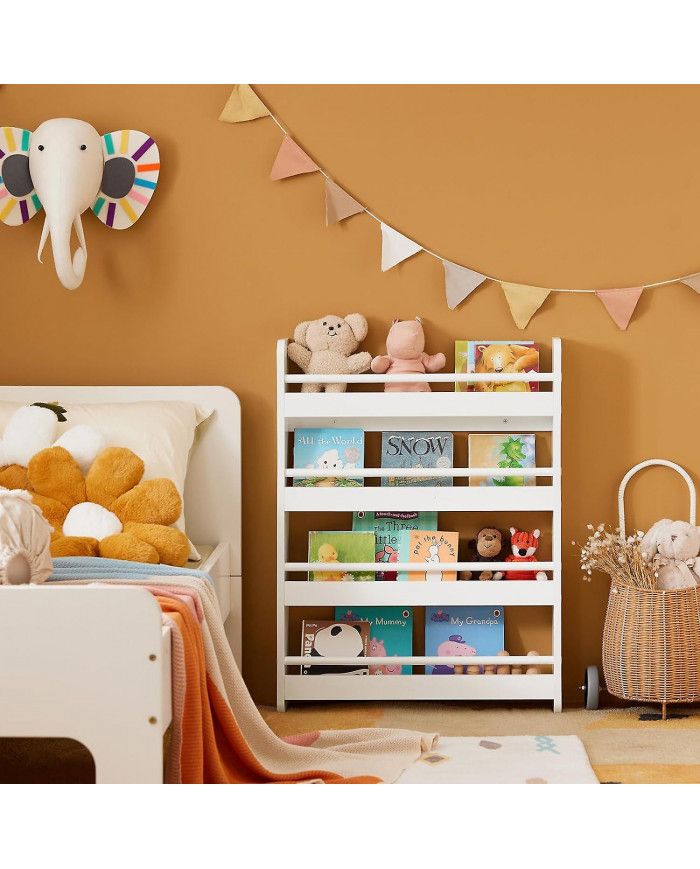 SoBuy bois blanc 4 niveaux enfants rangement mural rayonnage bibliothèque Rack KMB08-K-W