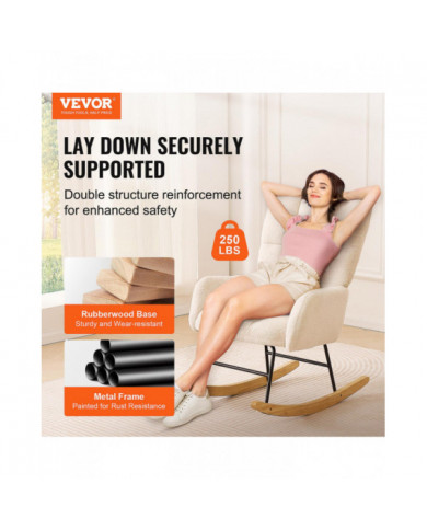 Chaise berçante pour chambre d’enfant, capacité de poids de 250 lb Chaise berçante coulissante rembourrée en tissu [...]