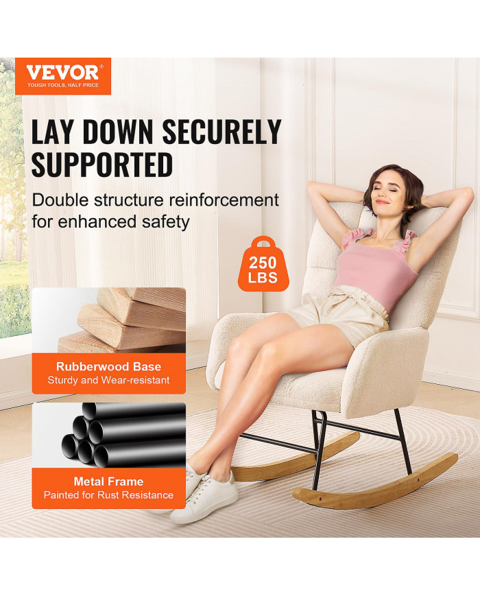 Chaise berçante pour chambre d’enfant, capacité de poids de 250 lb Chaise berçante coulissante rembourrée en tissu [...]