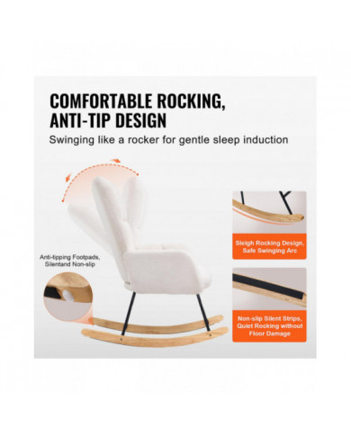 Chaise berçante pour chambre d’enfant, capacité de poids de 250 lb Chaise berçante coulissante rembourrée en tissu [...]