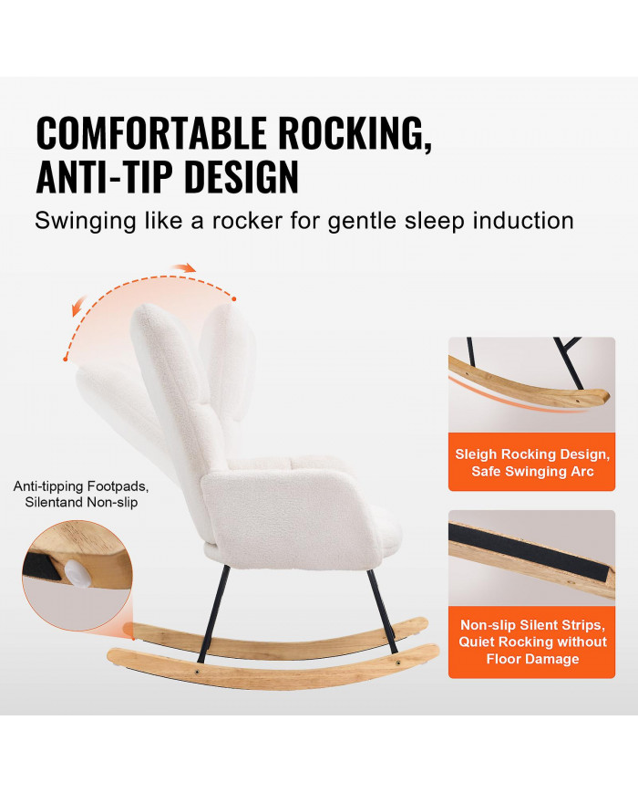 Chaise berçante pour chambre d’enfant, capacité de poids de 250 lb Chaise berçante coulissante rembourrée en tissu [...]