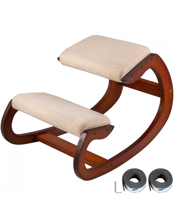 Chaise ergonomique Agenouillée Velours Chaises de bureau Accueil Rocking Posture Tabouret Bois
