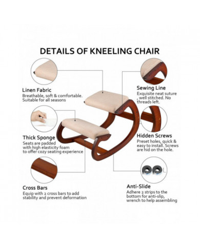 Chaise ergonomique Agenouillée Velours Chaises de bureau Accueil Rocking Posture Tabouret Bois