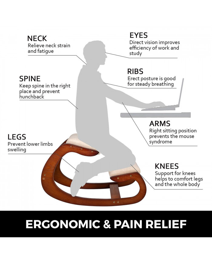 Chaise ergonomique Agenouillée Velours Chaises de bureau Accueil Rocking Posture Tabouret Bois