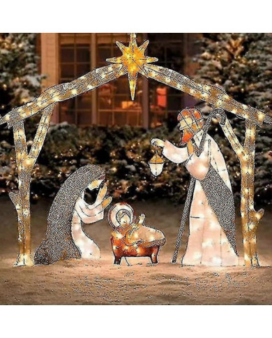 Crèche extérieure avec lumières, décoration de cour de Noël Sainte Famille, ensemble de Noël en plein air, [...]