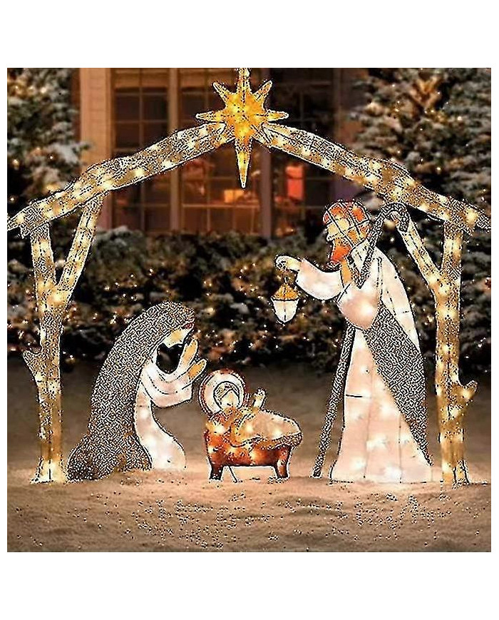 Crèche extérieure avec lumières, décoration de cour de Noël Sainte Famille, ensemble de Noël en plein air, [...]
