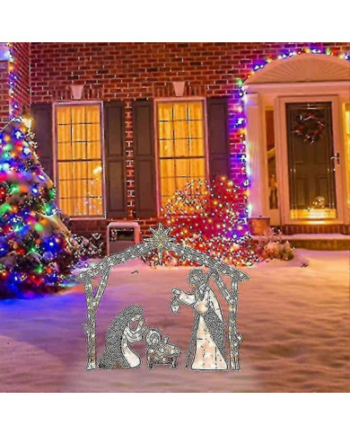Crèche extérieure avec lumières, décoration de cour de Noël Sainte Famille, ensemble de Noël en plein air, [...]