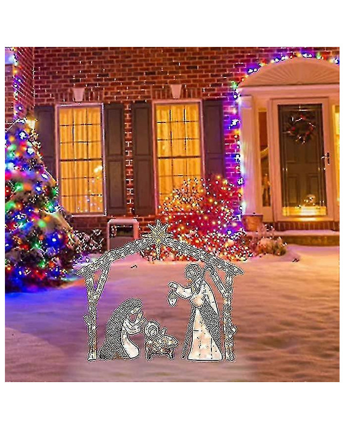 Crèche extérieure avec lumières, décoration de cour de Noël Sainte Famille, ensemble de Noël en plein air, [...]