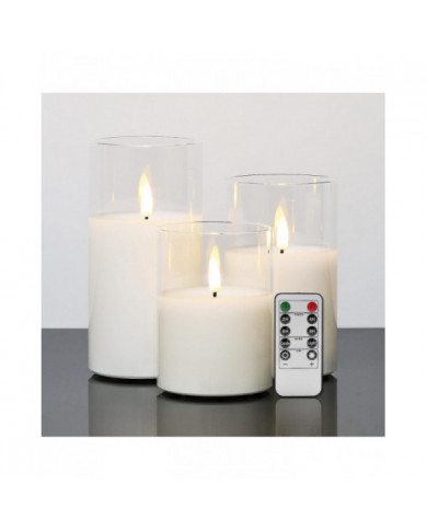 Clear Glass LED Candles with Remote Flickering Realistic Flameless Battery Candles Set of 3 D 3" H 4" 5" 6"