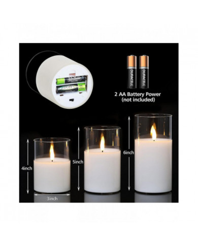 Clear Glass LED Candles with Remote Flickering Realistic Flameless Battery Candles Set of 3 D 3" H 4" 5" 6"