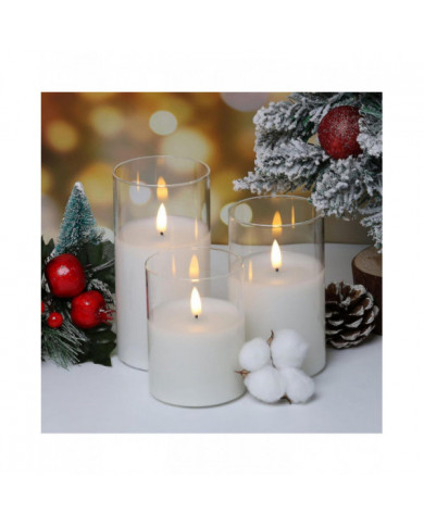 Clear Glass LED Candles with Remote Flickering Realistic Flameless Battery Candles Set of 3 D 3" H 4" 5" 6"
