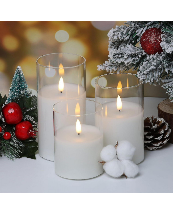 Clear Glass LED Candles with Remote Flickering Realistic Flameless Battery Candles Set of 3 D 3" H 4" 5" 6"