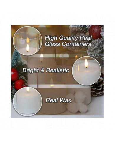 Clear Glass LED Candles with Remote Flickering Realistic Flameless Battery Candles Set of 3 D 3" H 4" 5" 6"