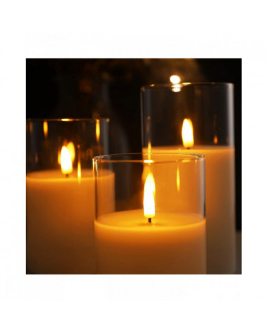 Clear Glass LED Candles with Remote Flickering Realistic Flameless Battery Candles Set of 3 D 3" H 4" 5" 6"
