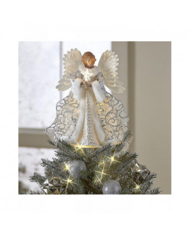Topper d’arbre d’ange de Noël blanc avec lumières LED