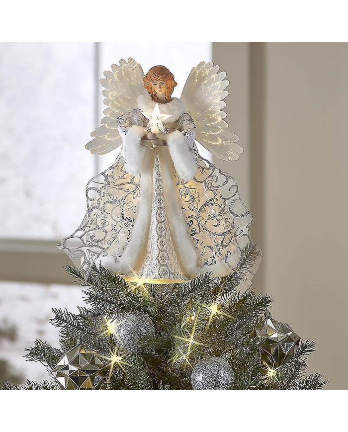 Topper d’arbre d’ange de Noël blanc avec lumières LED