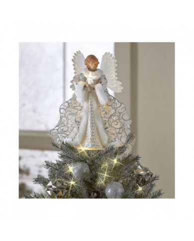 Topper d’arbre d’ange de Noël blanc avec lumières LED