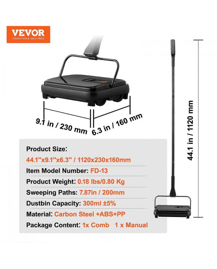 Balayeuse à tapis, 7,87 po, capacité de la poubelle de 300 ml pour les tapis de bureau à domicile et les surfaces [...]