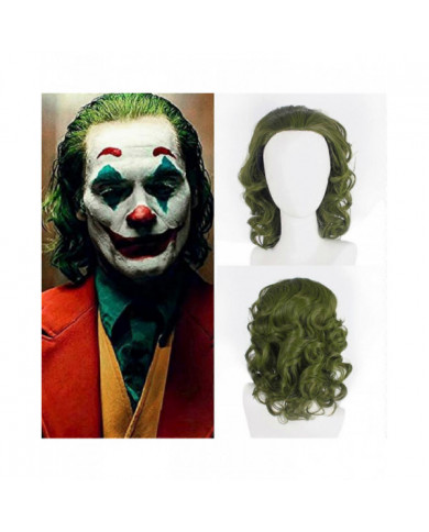 Perruque verte pour Clown Costume Perruque Hommes Perruque Courte Ondulée Joker Fleck Perruque Halloween Party