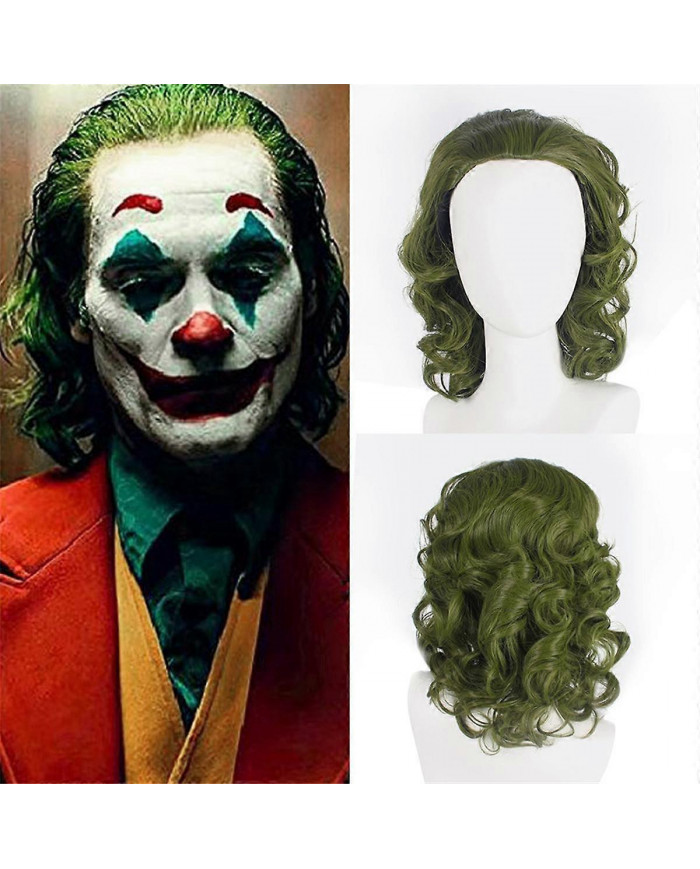 Perruque verte pour Clown Costume Perruque Hommes Perruque Courte Ondulée Joker Fleck Perruque Halloween Party