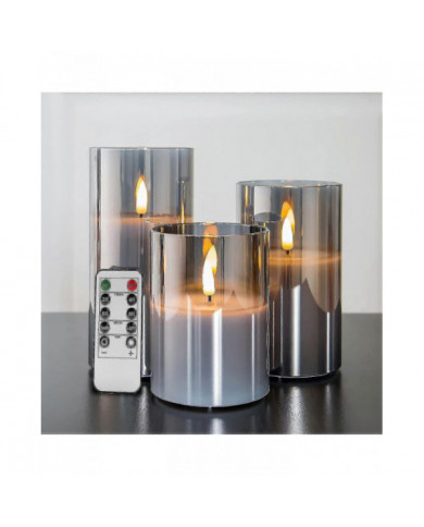 Bougies scintillantes sans flamme en verre gris argenté avec télécommande, 3 pack réalistes led fausses bougies 3 [...]