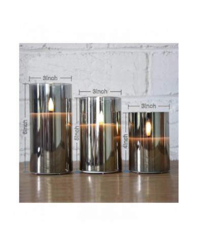 Bougies scintillantes sans flamme en verre gris argenté avec télécommande, 3 pack réalistes led fausses bougies 3 [...]