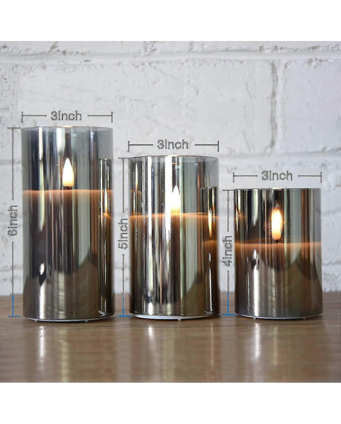 Bougies scintillantes sans flamme en verre gris argenté avec télécommande, 3 pack réalistes led fausses bougies 3 [...]
