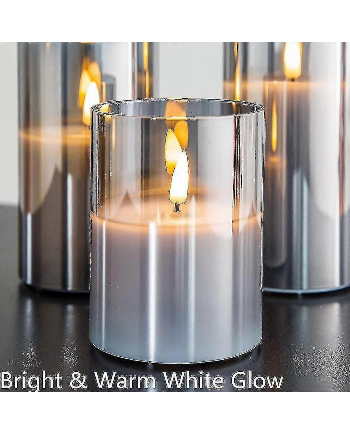 Bougies scintillantes sans flamme en verre gris argenté avec télécommande, 3 pack réalistes led fausses bougies 3 [...]