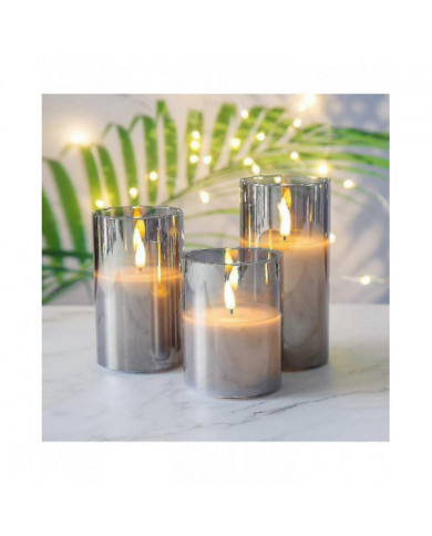 Bougies scintillantes sans flamme en verre gris argenté avec télécommande, 3 pack réalistes led fausses bougies 3 [...]