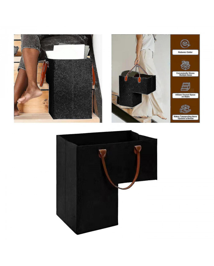 Panier d’escalier avec poignées en cuir pour escalier en bois décoration de maison et de bureau