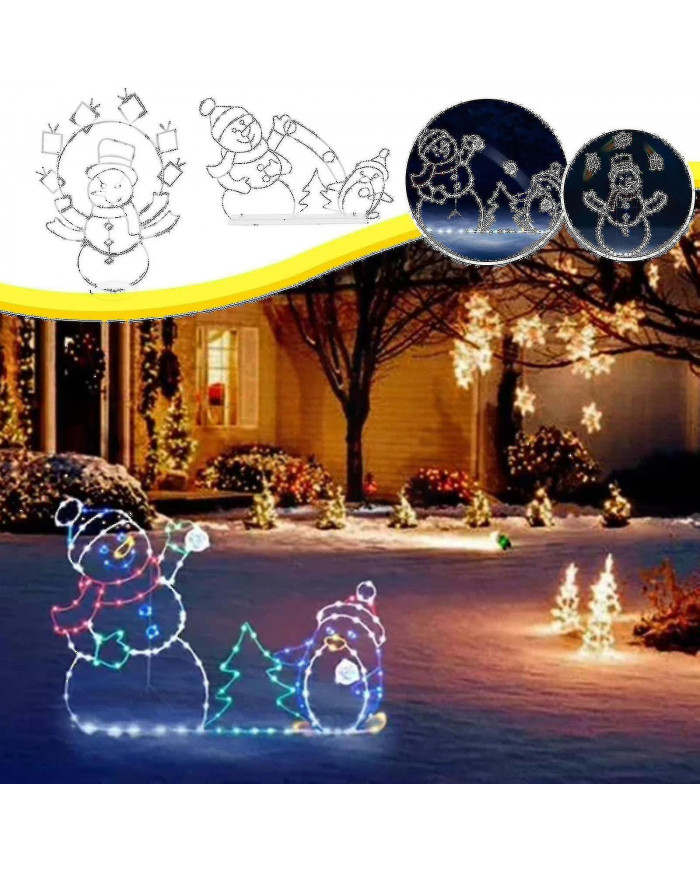 Fun Animé Snowball Fight Active Light String Frame Christmas Decoration Garden Glowing Decorative Outdoor Sign