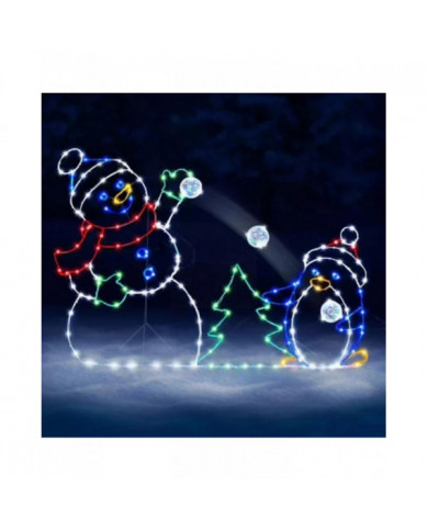 Fun Animé Snowball Fight Active Light String Frame Christmas Decoration Garden Glowing Decorative Outdoor Sign