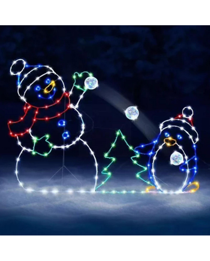 Fun Animé Snowball Fight Active Light String Frame Christmas Decoration Garden Glowing Decorative Outdoor Sign