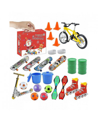 Finger Skateboards Calendrier de l’Avent, compte à rebours de Noël Mini Finger Toys Set avec vélos Patins à glace
