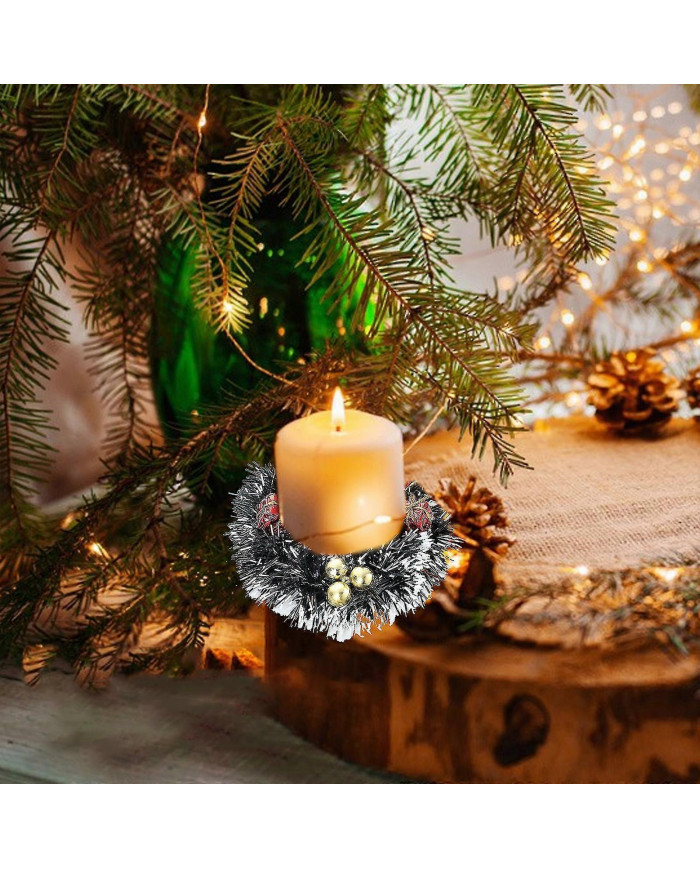 6pcs Anneaux De Bougie De Noël, Petites Couronnes De Bougie Baies Artificielles Aiguilles De Pin Enneigées [...]