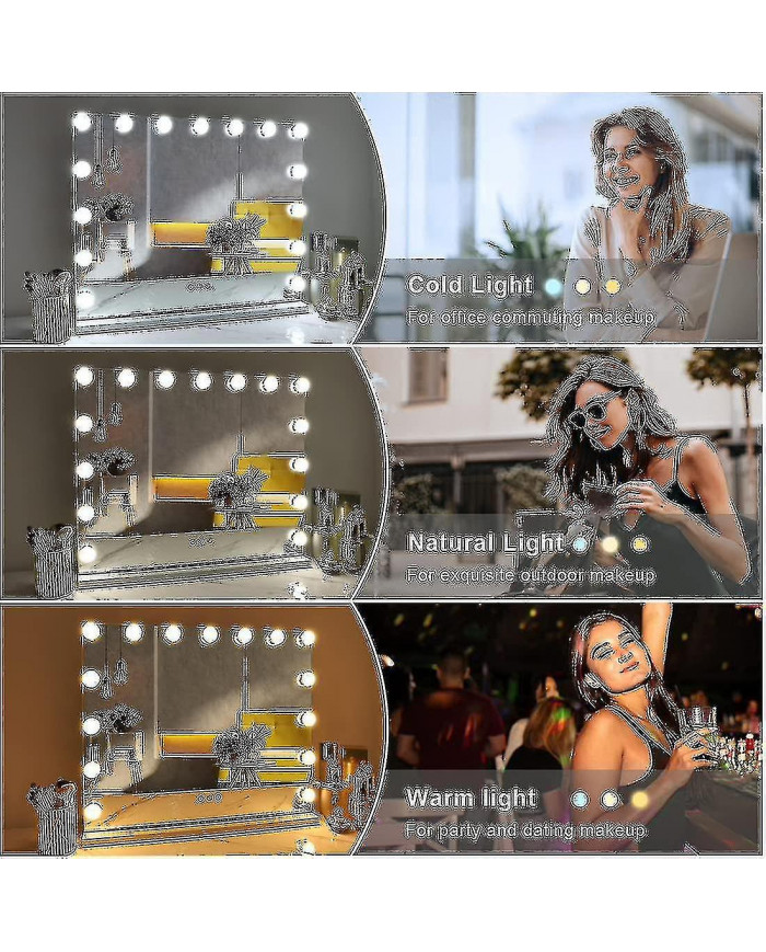 Hollywood Mirror Usb Makeup avec lumières allumées 10 ampoules 3 modes d’éclairage (uniquement les lumières) Mieux1