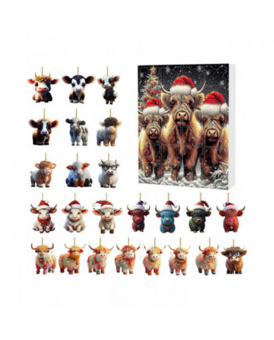 Calendrier de l’Avent de Noël 2024 24 jours de Noël Calendrier de l’Avent avec vache Ornement de Noël Pendentifs [...]