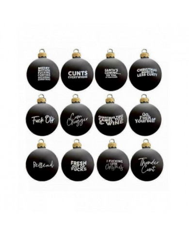 Sweary Bauble Bundle - Paquet de 12, 2024 Ornement de Noël amusant Boule de Noël