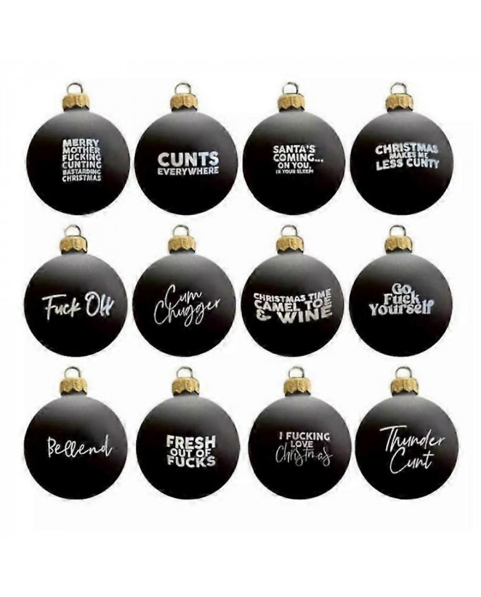 Sweary Bauble Bundle - Paquet de 12, 2024 Ornement de Noël amusant Boule de Noël