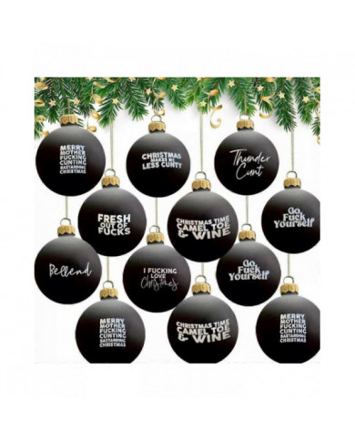 Sweary Bauble Bundle - Paquet de 12, 2024 Ornement de Noël amusant Boule de Noël